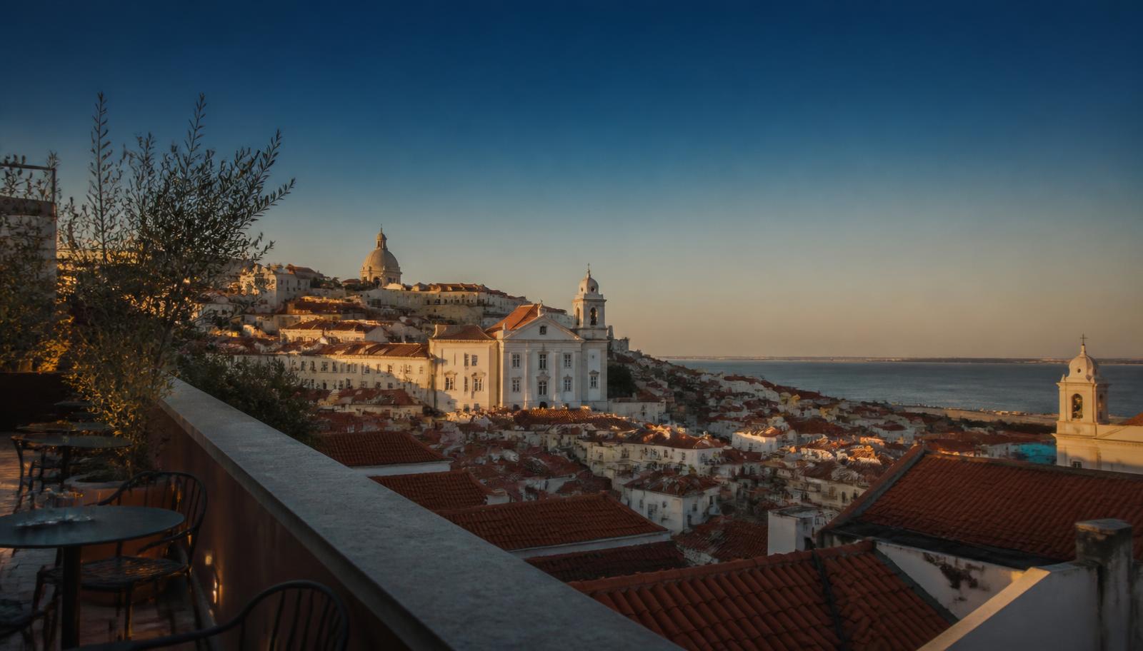 Lisbon rooftops at golden hour